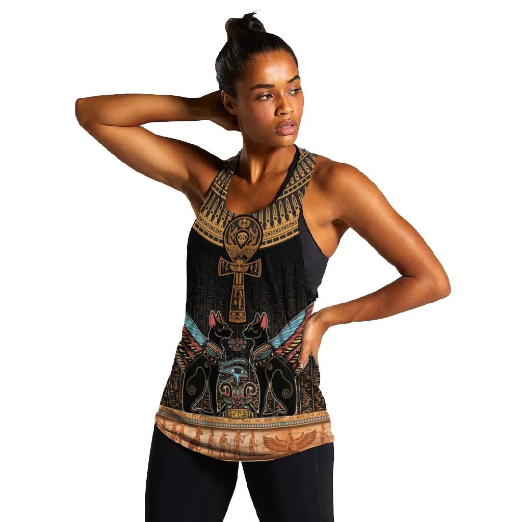 Winged Egypt Cats Women Racerback Tank Hieroglyphs Alphabet Pattern LT18