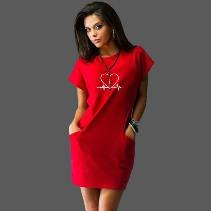 Women Round Neck Above Knee Dress Casual Sexy Mini Pocket Dresses for Ladies Fashion Summer Vintage dresses