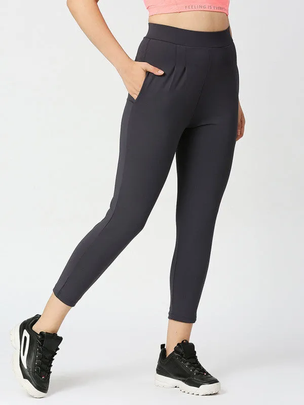 Women Steel Grey Solid Track Pant- THE EDGE PANT- STG