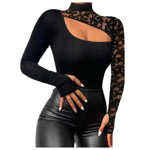 Womens Blouses and Tops Dressy Long Sleeve Cut Hollow Out Lace Sexy Fashion Going Out Tops Date Night