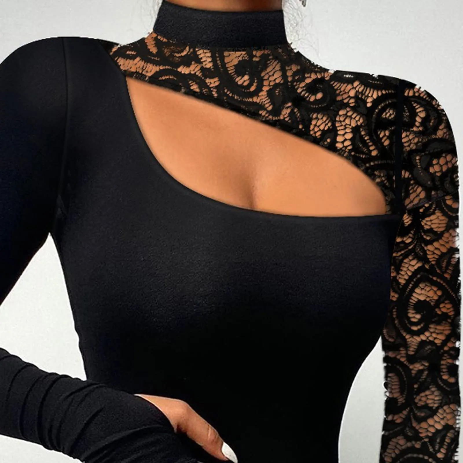 Womens Blouses and Tops Dressy Long Sleeve Cut Hollow Out Lace Sexy Fashion Going Out Tops Date Night