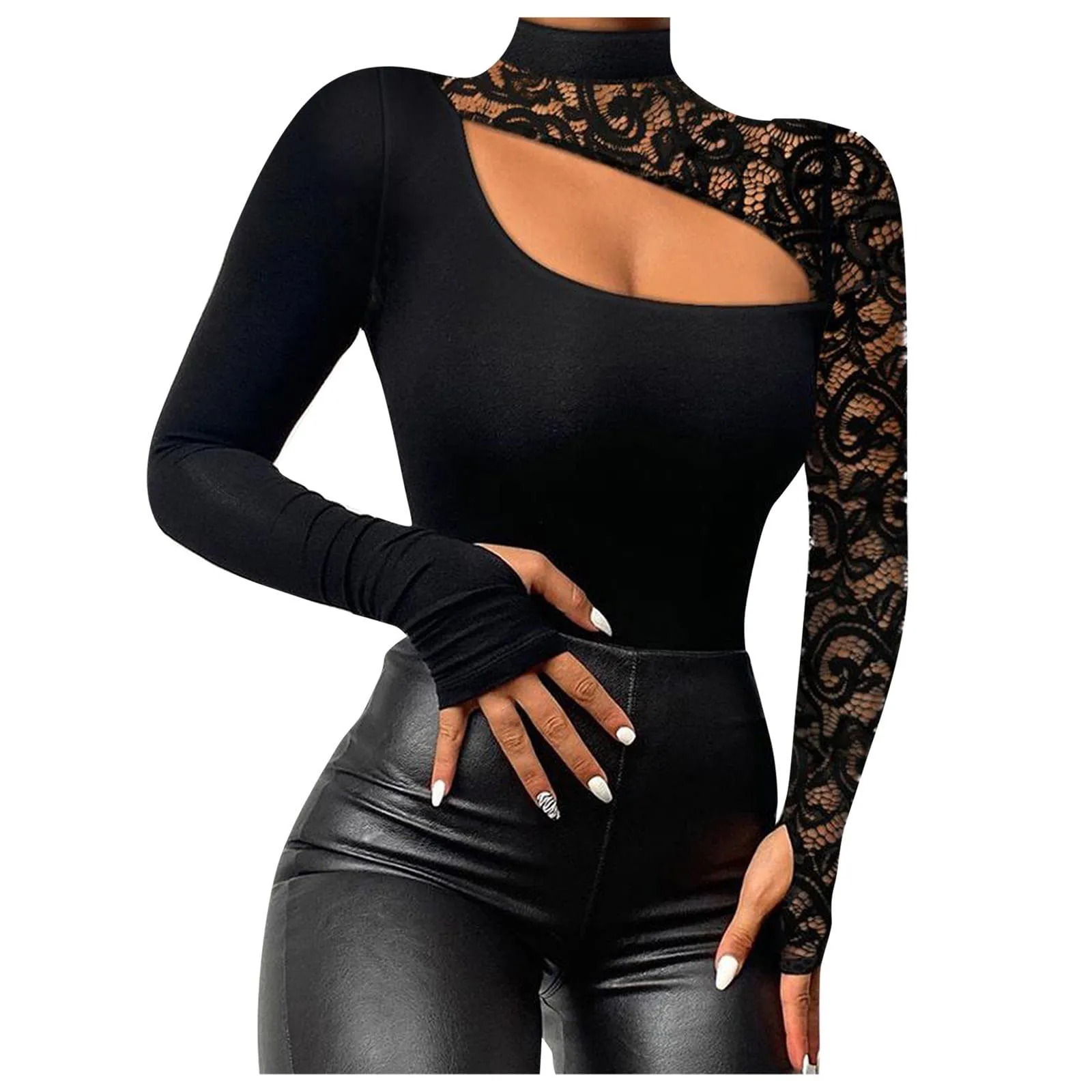 Womens Blouses and Tops Dressy Long Sleeve Cut Hollow Out Lace Sexy Fashion Going Out Tops Date Night