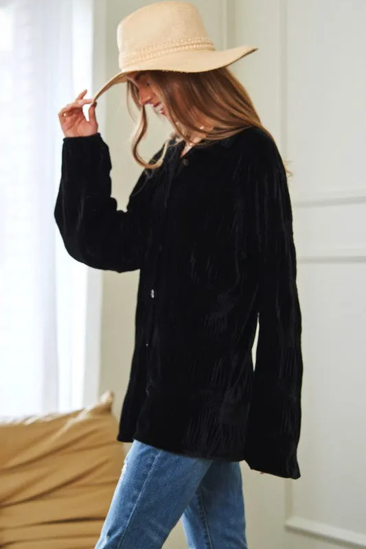 Wrinkle Effect Tiered Shirring Velvet Shirt - 3 color options