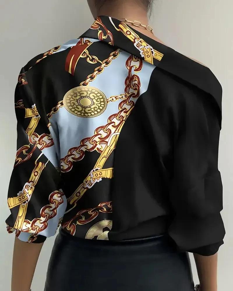 Xieyinshe - Chain Print Button Down Long Sleeve Shirt