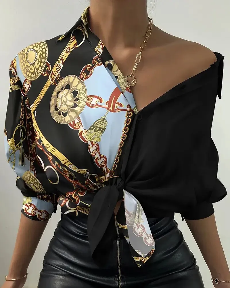 Xieyinshe - Chain Print Button Down Long Sleeve Shirt