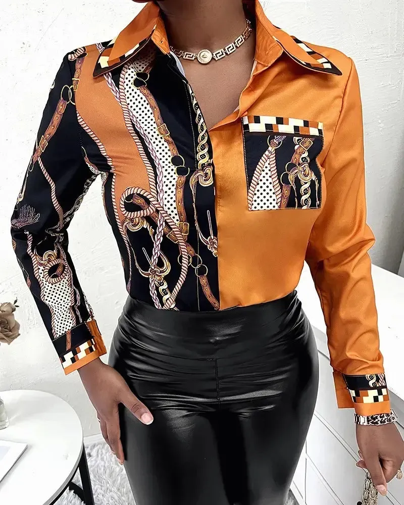 Xieyinshe - Chain Print Long Sleeve Button Down Shirt
