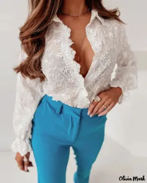Xieyinshe - Embroidered Long Sleeve Button Down Shirt