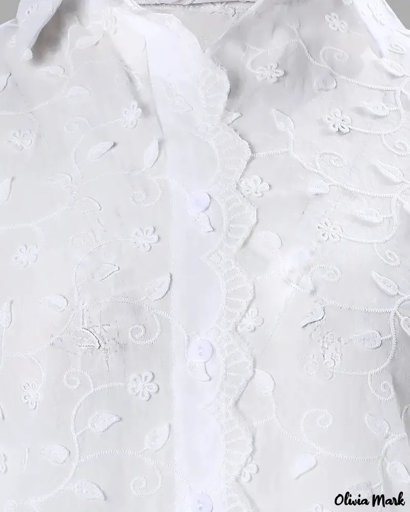 Xieyinshe - Embroidered Long Sleeve Button Down Shirt