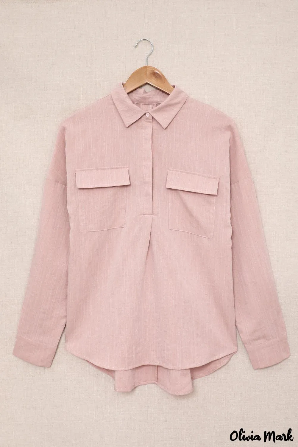 Xieyinshe - Khaki button down long sleeve shirt with pocket