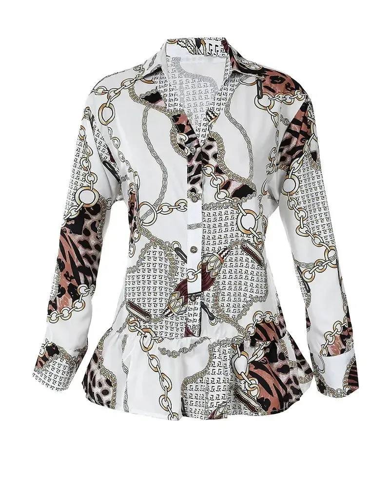 Xieyinshe - Leopard Print Long Sleeve Button Down Shirt