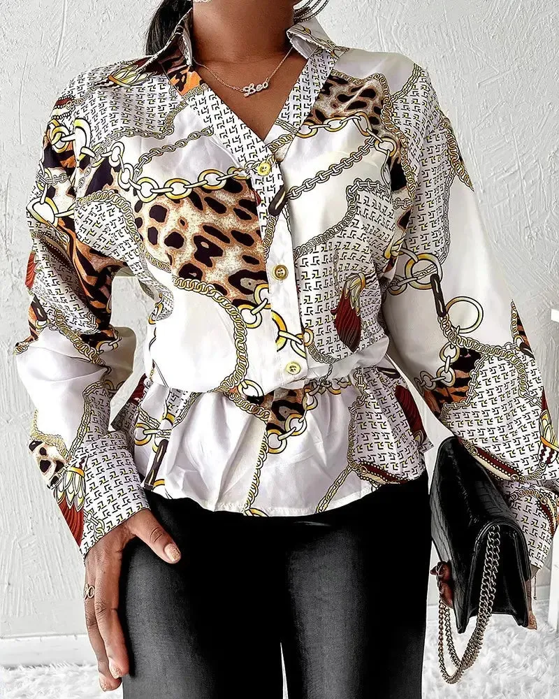 Xieyinshe - Leopard Print Long Sleeve Button Down Shirt