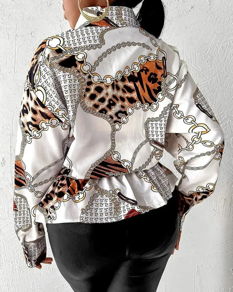 Xieyinshe - Leopard Print Long Sleeve Button Down Shirt