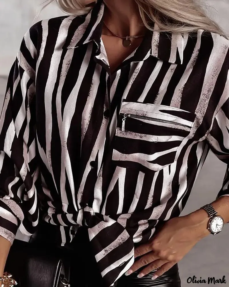 Xieyinshe - Striped Long Sleeve Button Down Shirt