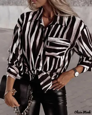 Xieyinshe - Striped Long Sleeve Button Down Shirt
